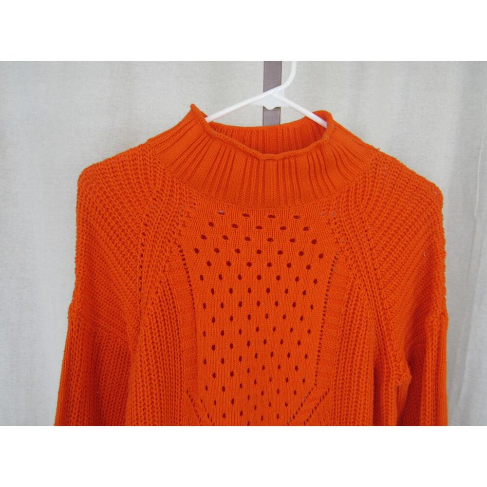 Workshop Republic Clothing Small Open Knit Crochet Orange Sweater Mockneck - Picture 2 of 7